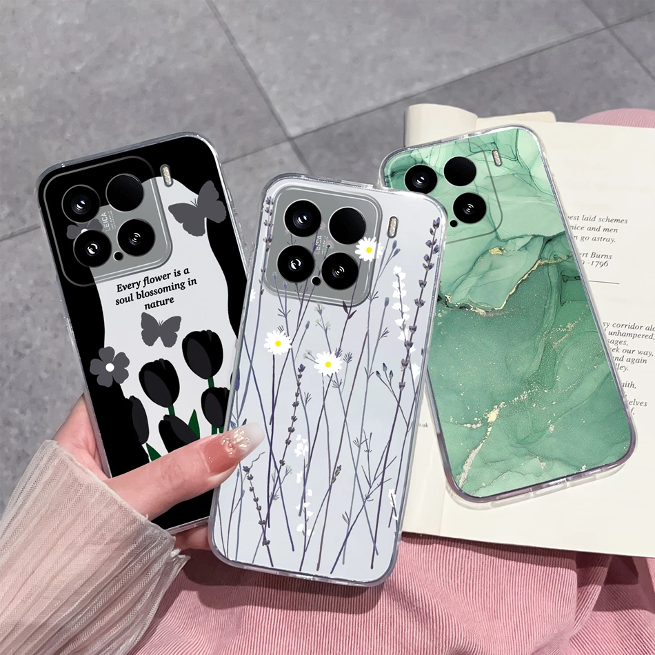 Funda de flores de ocio para Xiaomi 15 Pro, bolsas transparentes para teléfono, funda trasera suave colorida para Xiaomi15 15Pro, carcasa anticaída de silicona - imagen 2