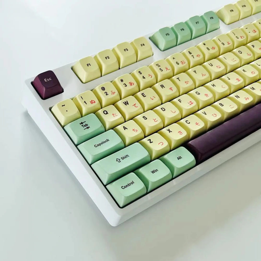 Juego de teclas de 113 teclas, color morado, verde y amarillo, perfil KDA, teclas de sublimación de tinte PBT para teclado mecánico Cherry MX Switch