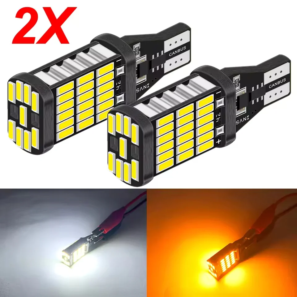 2x lámpara de señal T15 Led superbrillante W16W bombillas Led 912 921 para lámpara de marcha atrás luz de estacionamiento de respaldo 12V blanco ámbar amarillo
