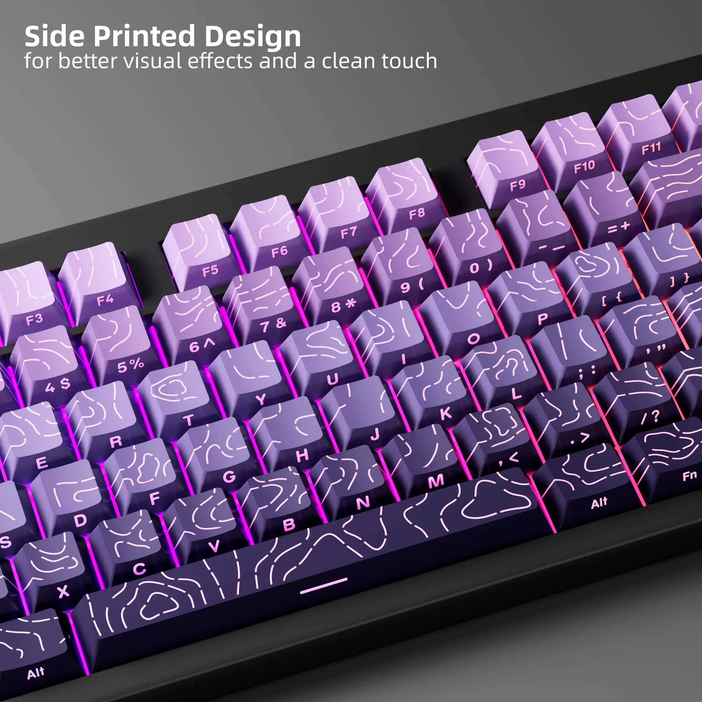 Teclas moradas topográficas 4,0 PBT de doble disparo, teclas retroiluminadas RGB con impresión lateral, perfil de cereza para interruptores MX, teclado para juegos - imagen 4