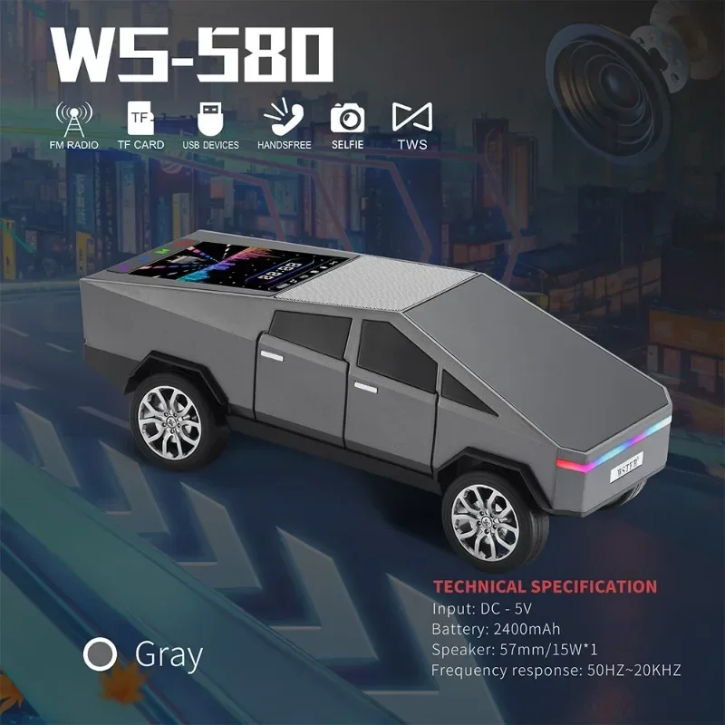 Altavoces inalámbricos de dientes azules con forma de coche, con TF, USB, FM, manos libres, función de luz LED Autodyne, subwoofer pequeño recargable - imagen 5