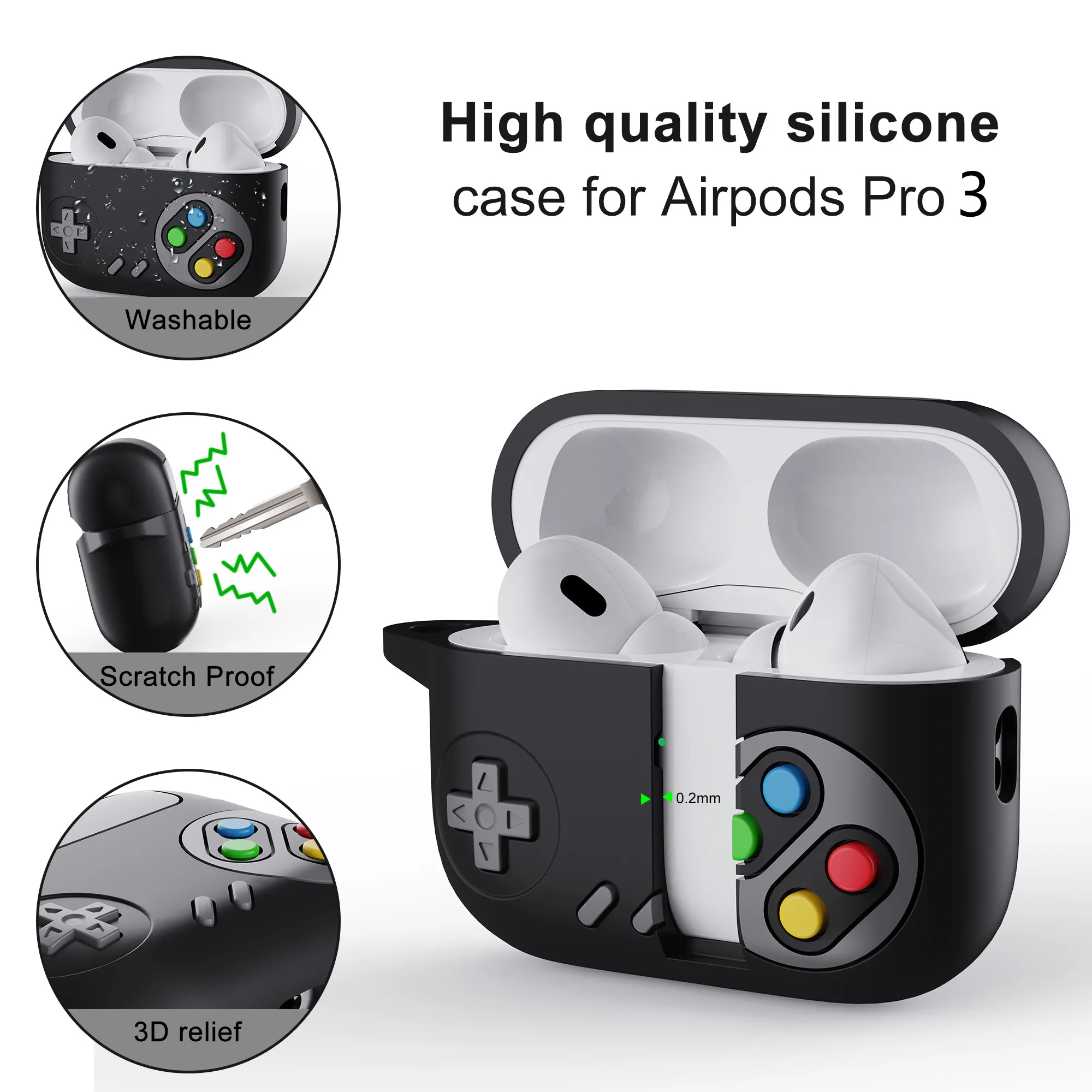 Compatible con funda AirPods Pro 3 2025: funda con diseño clásico de consola de juegos portátil retro, mosquetón incluido - imagen 2