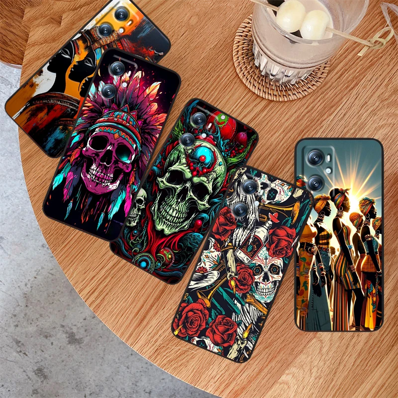 Funda de teléfono negra con calavera terrorífica para OPPO Find X5 X3 X6 A54S A5 A94 A16 A53S A57 A74 A72 A98 A78 A96 A9 5G