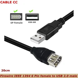 Adaptador USB 2.0 a FireWire 6P - Cable para Impresoras y Cámaras Digitales