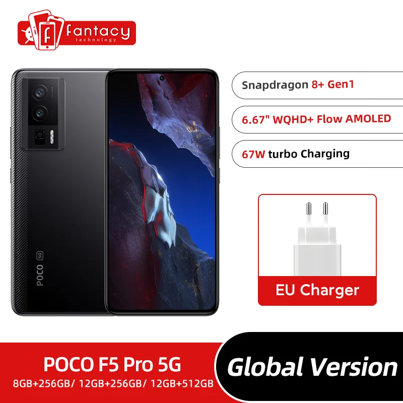 POCO F5 Pro 5G Original Global, 256GB, Snapdragon 8 + Gen 1, de 120Hz Pantalla AMOLED, cámara de 64MP, 67W, cámara AMOLED MIUI 14 para POCO