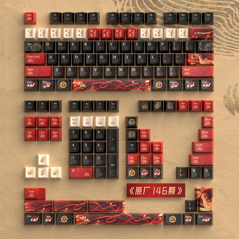 Teclas Nezha de 143 teclas, sublimación térmica PBT, perfil de cereza, grabado lateral personalizado, 47 teclas, teclas transparentes para PC - imagen 3