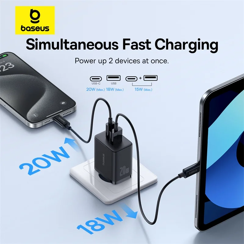 Baseus Cargador USB-C 20W PD Dual Carga Rápida iPhone