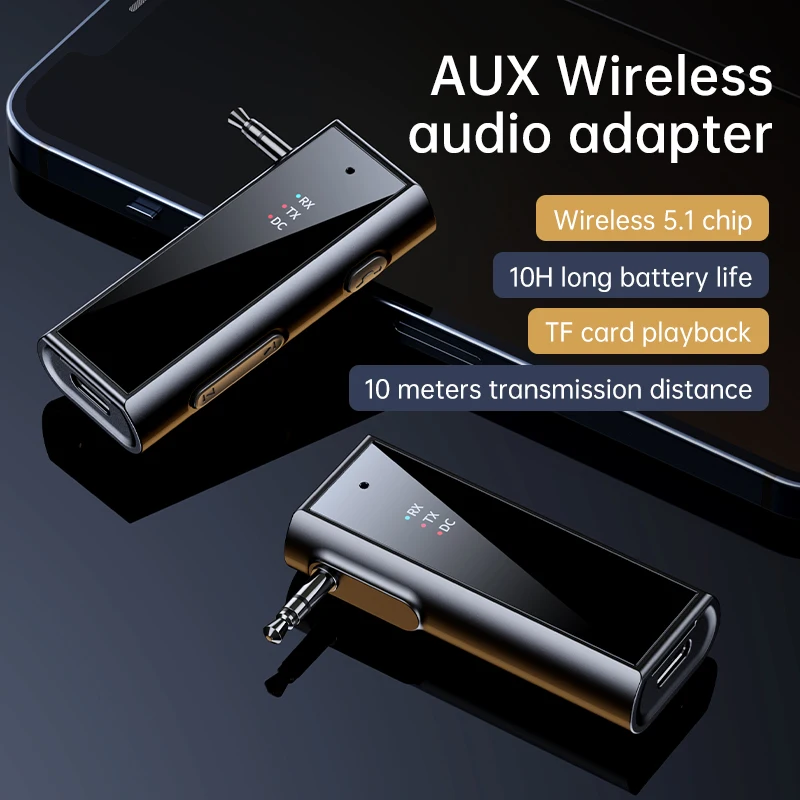 Transmisor y receptor de Audio con Bluetooth 5,1, AUX, 3,5mm, estéreo con micrófono, compatible con tarjeta TF, adaptador inalámbrico para coche, TV, PC, auriculares - imagen 3