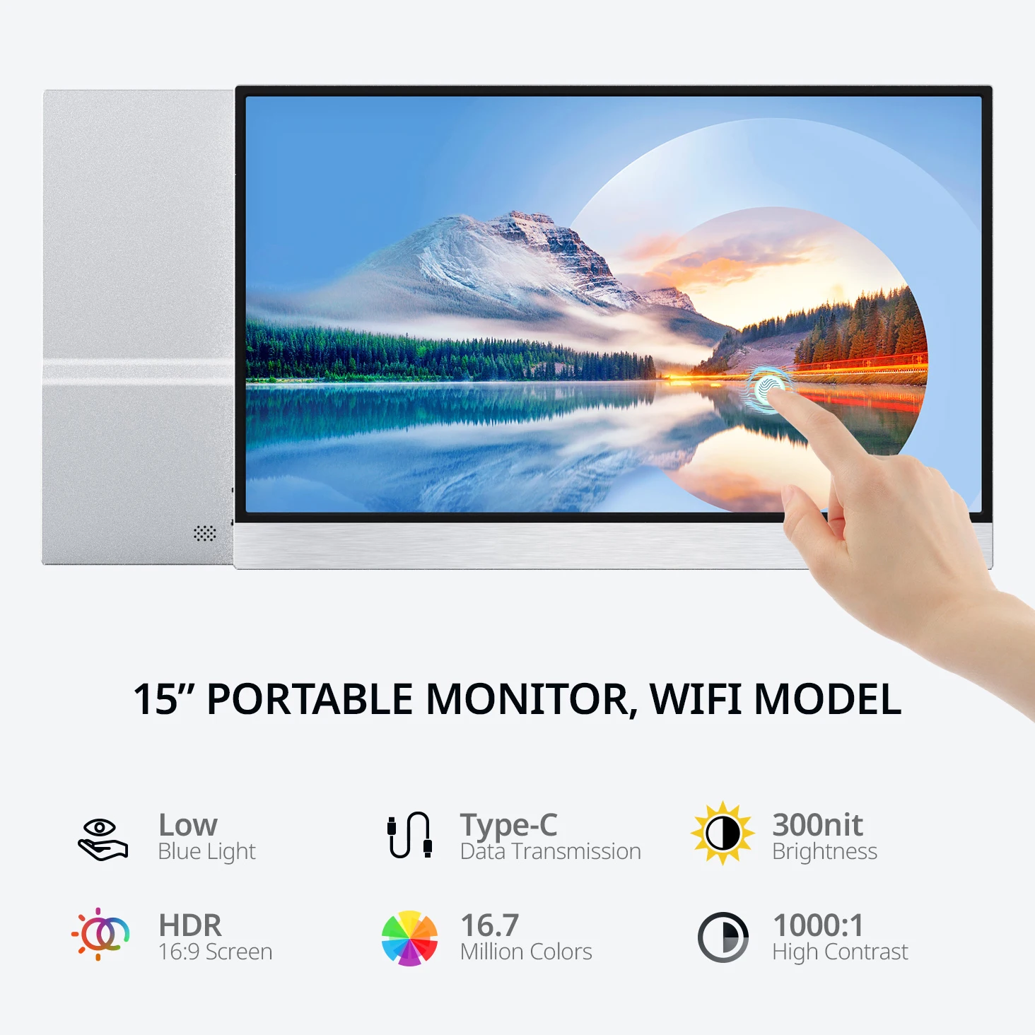 Monitor portátil FHD de 15 pulgadas, pantalla táctil de 1920x1080p, 100% sRGB, para viaje, oficina, juegos, Macbook, teléfono, portátil, XBox, PC, PS4/5 - imagen 2