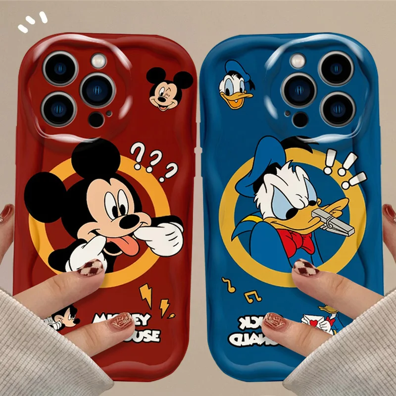 Funda de silicona a prueba de golpes con ondas 3D de Mickey Pato Donald de Disney para iPhone 15 14 13 12 11 Pro Max X XR XS 8 7 6 6S Plus SE 2020