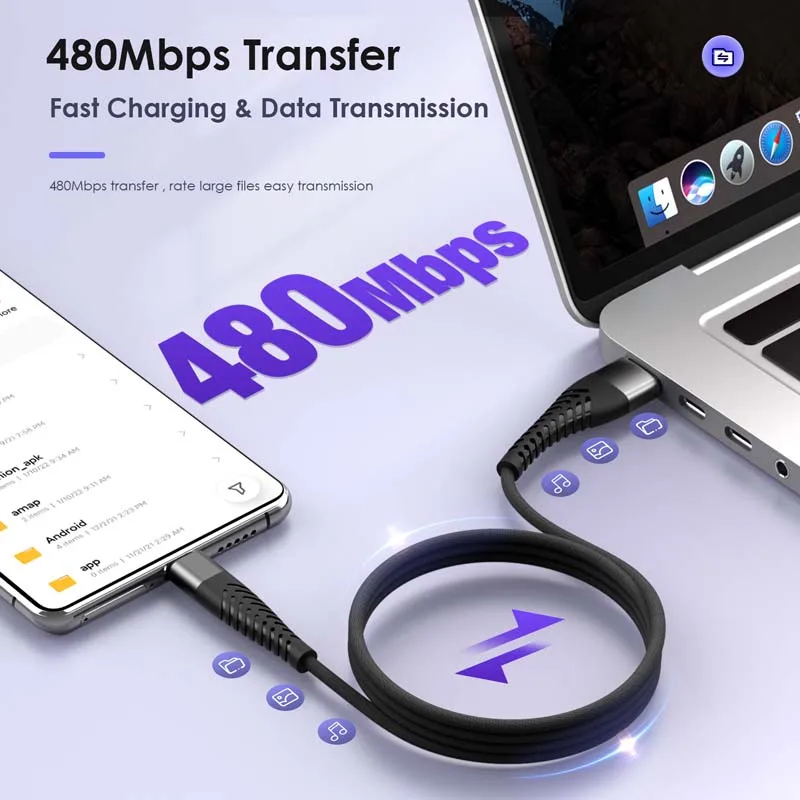 Cable de carga súper rápida USB a tipo C, cargador de teléfono móvil de 100W para Samsung, Huawei, Xiaomi, 0,25 m, 1m, 2m, 3m, Cable de datos de nailon - imagen 5