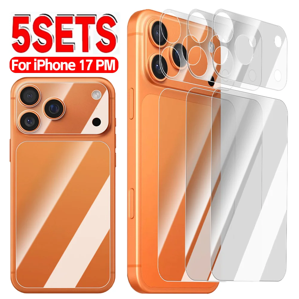 5-1 juegos de Protector de lente de vidrio PET HD y película trasera para IPhone 17 Pro/17 Pro Max, película de lente antiarañazos, protectores traseros de media cobertura