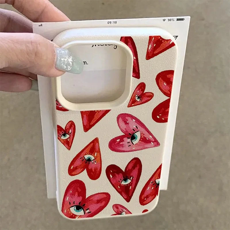 Funda de teléfono con diseño de lichi y corazón de ojos rojos Vintage para iPhone 11 12 13 14 15 16 17 Pro Max X XS XR 16E Plus 17Air, funda a prueba de golpes - imagen 2