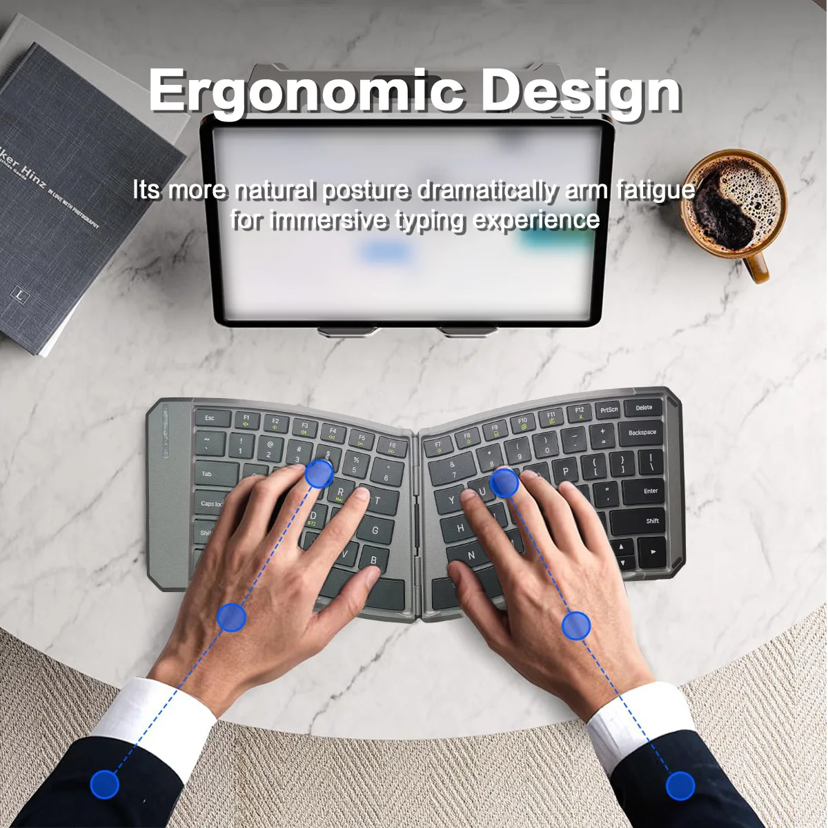 Jomaa-teclado plegable USB Bluetooth, teclado portátil compacto dividido, teclados inalámbricos recargables para iOS, Android, Windows y Mac - imagen 4