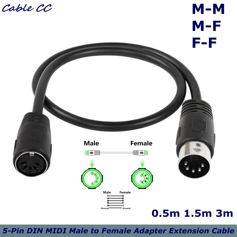 Cable de extensión adaptador DIN MIDI macho a hembra/macho a macho/hembra a hembra de 5 pines, DIN 5 pines para síntes de teclado