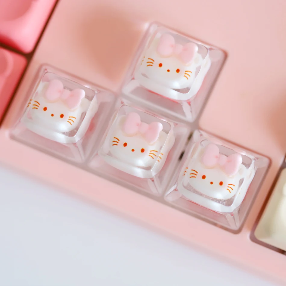 1 Juego de 4 piezas de teclado mecánico de resina con personalidad transparente y luz de gato, teclas de flecha personalizadas de Anime Diy