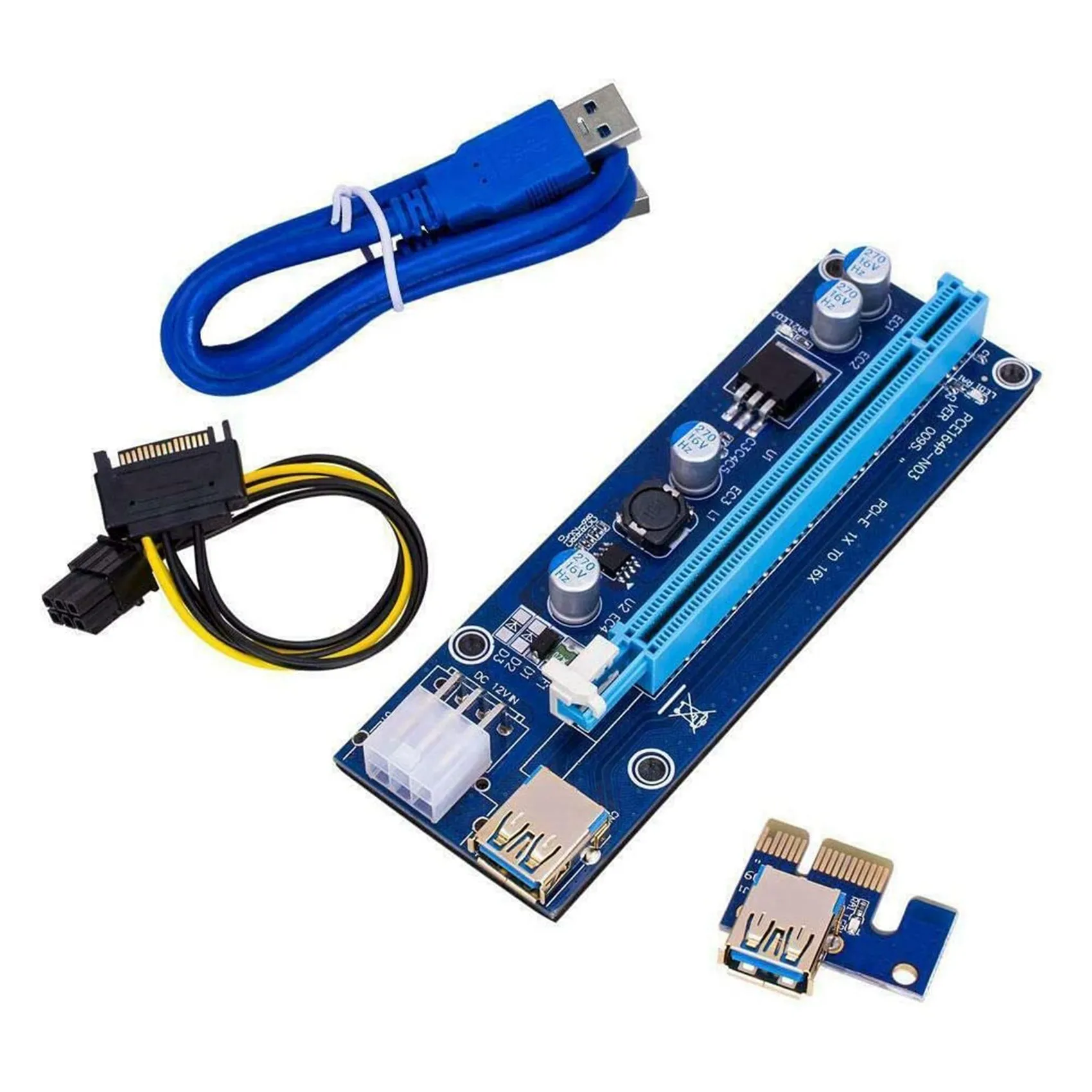Tarjeta adaptadora extensora USB 3,0, placa GPU de alimentación de 6 pines, 3 LED, Bitcoin, Litecoin, versión 009S Gold PCI-E 1X a 16X - imagen 4