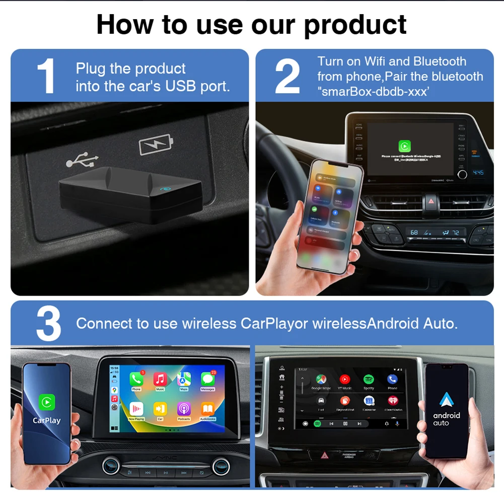 Adaptador inalámbrico CarPlay Android Auto 2 en 1, Dongle USB, Mini caja, adaptador Carplay inalámbrico para coche con cable a Carplay inalámbrico - imagen 4