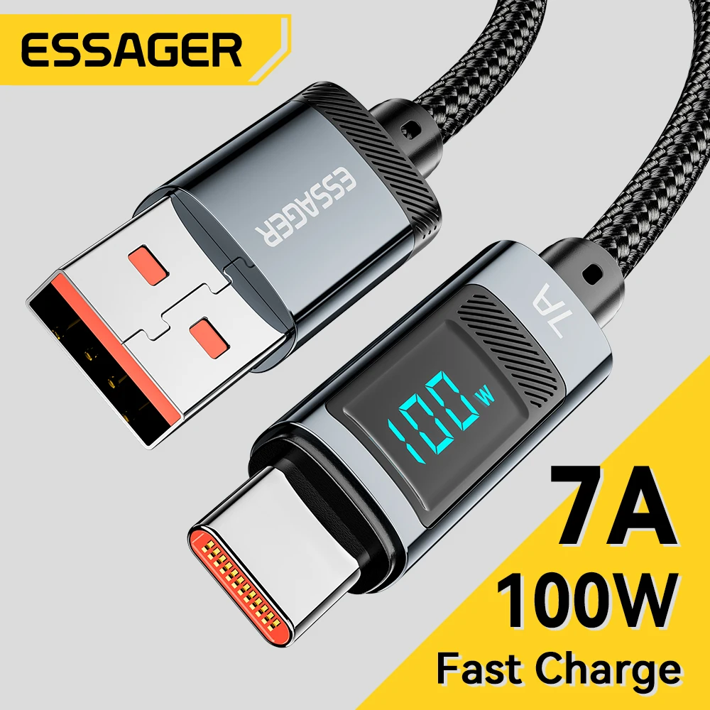 Essager 7A USB tipo C Cable 100W USB C cargador de datos para Realme Huawei P40 30 Pro 66W Cable de carga rápida Samsung Xiaomi Poco