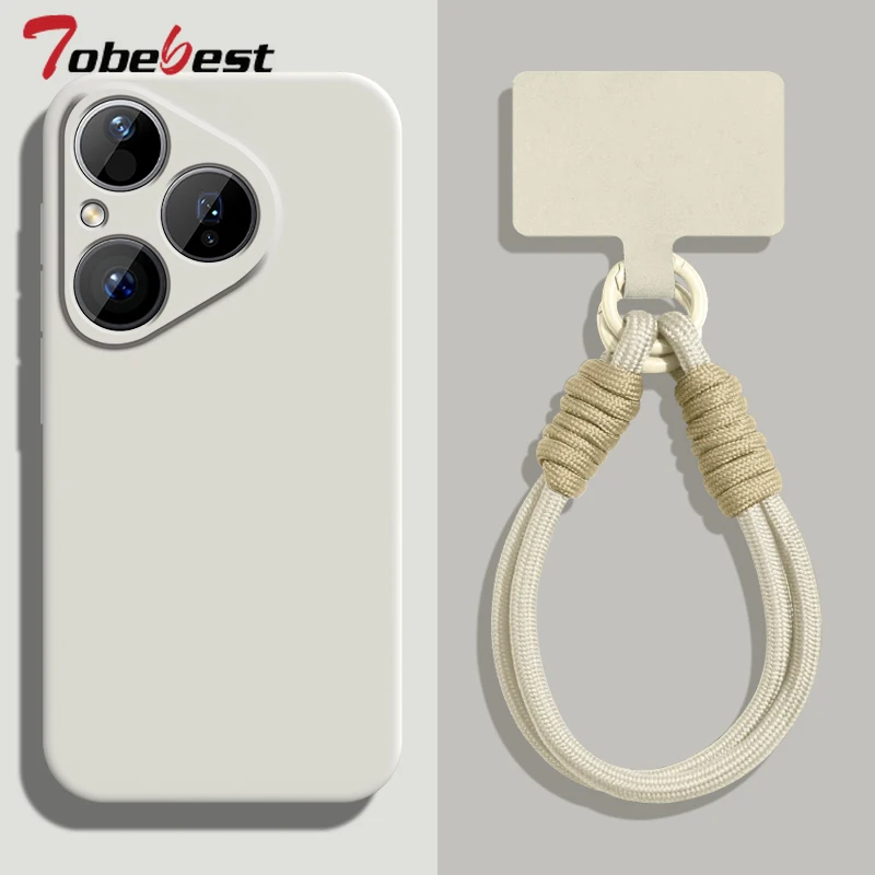 Funda con correa para la muñeca con cordón de silicona líquida para Huawei Pura 80 70 Ultra P60 P50 P40 P30 Lite Pro, funda protectora para lente de cámara - imagen 5