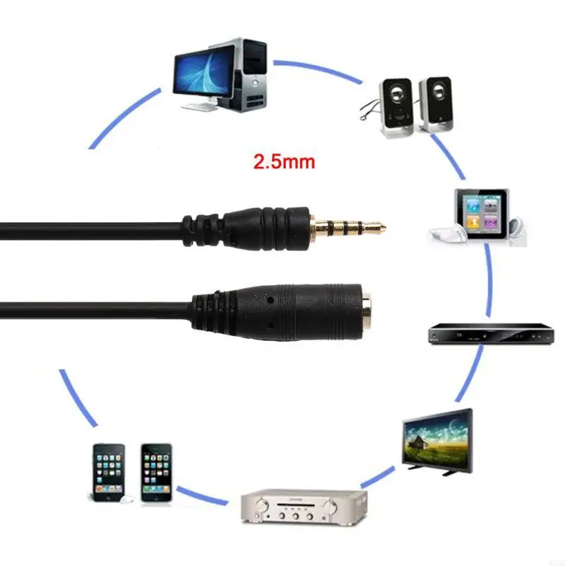 Cable adaptador de Audio de extensión en ángulo recto, conector macho a hembra de 4 polos de 2,5mm, Cable auxiliar de Audio de 150cm - imagen 2