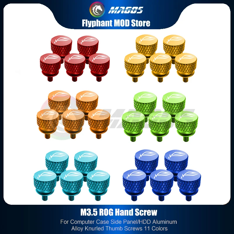 Tornillo de escritorio M3.5, coloridos tornillos moleteados de aleación de aluminio para apretar a mano, logotipo ROG, 11 colores, 5 uds. - imagen 2