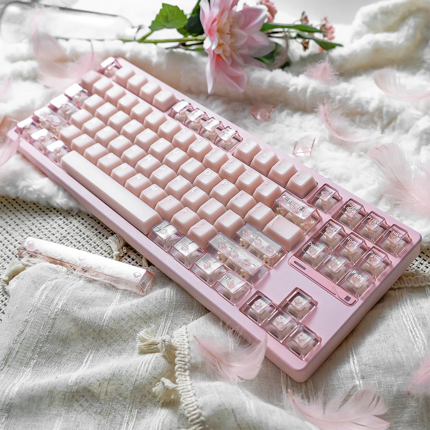 Teclas translúcidas rosas perfil de cereza doble disparo PBT + teclas de PC juegos de teclas DIY para Kit de teclado mecánico MX 61/64/87/98 - imagen 4