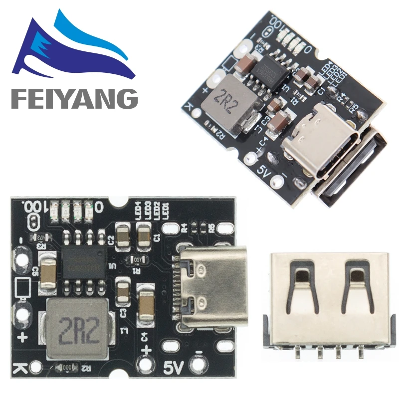 Convertidor de refuerzo USB tipo C 5V 2A, módulo de potencia elevador, placa de protección de carga de batería de litio, pantalla LED USB para cargador DIY