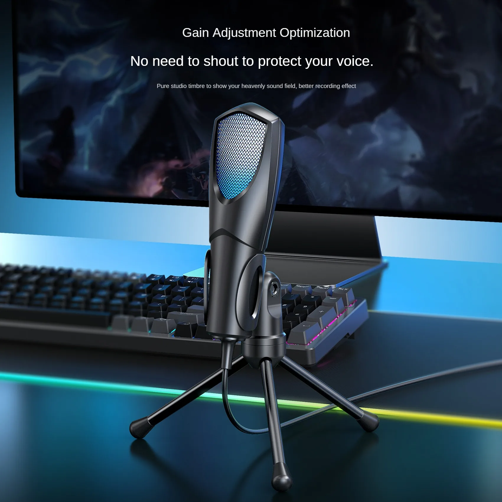 Nuevo micrófono para juegos, micrófono condensador USB de escritorio, luz RGB, transmisión en vivo, karaoke, micrófono para videoconferencia