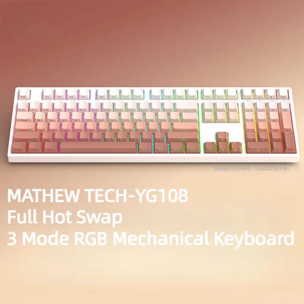 Mathew Tech-Teclado mecánico YG108 de tres modos, 108 teclas, tamaño completo, intercambio en caliente, RGB, impresión lateral, brillo, gaming - imagen 4