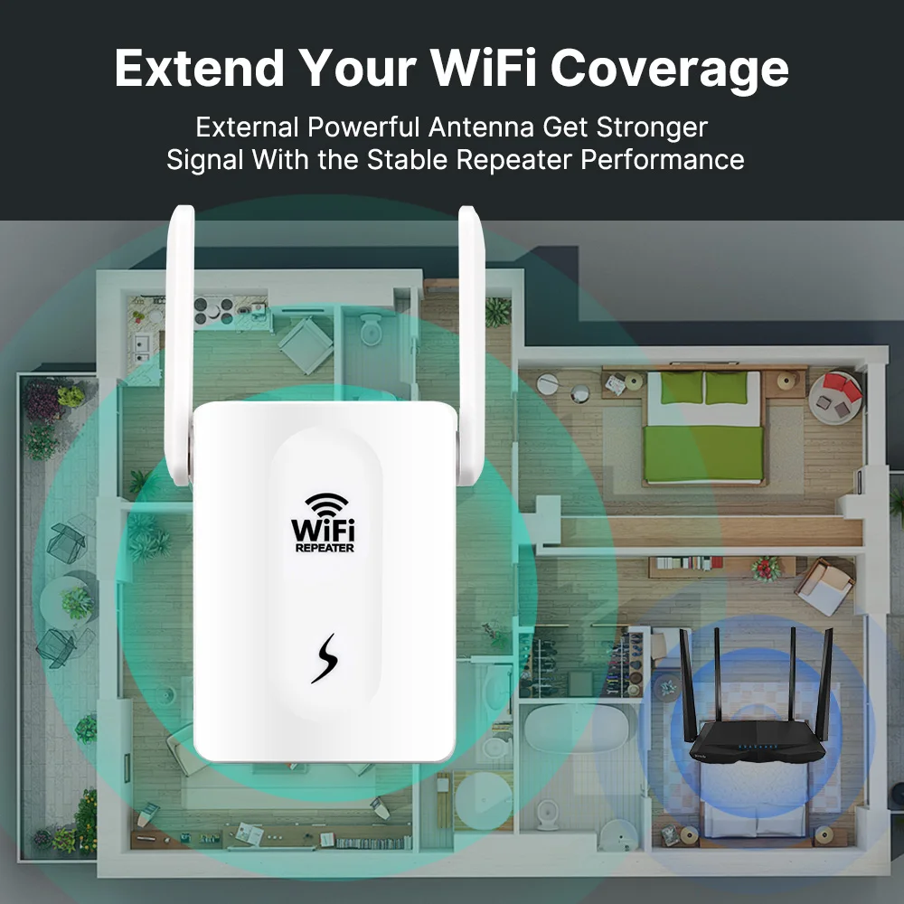Repetidor WiFi de 300Mbps, enrutador inalámbrico de 2,4 Ghz, amplificador de largo alcance, extensor de red para el hogar/oficina, enchufe europeo/estadounidense, fácil de configurar - imagen 5