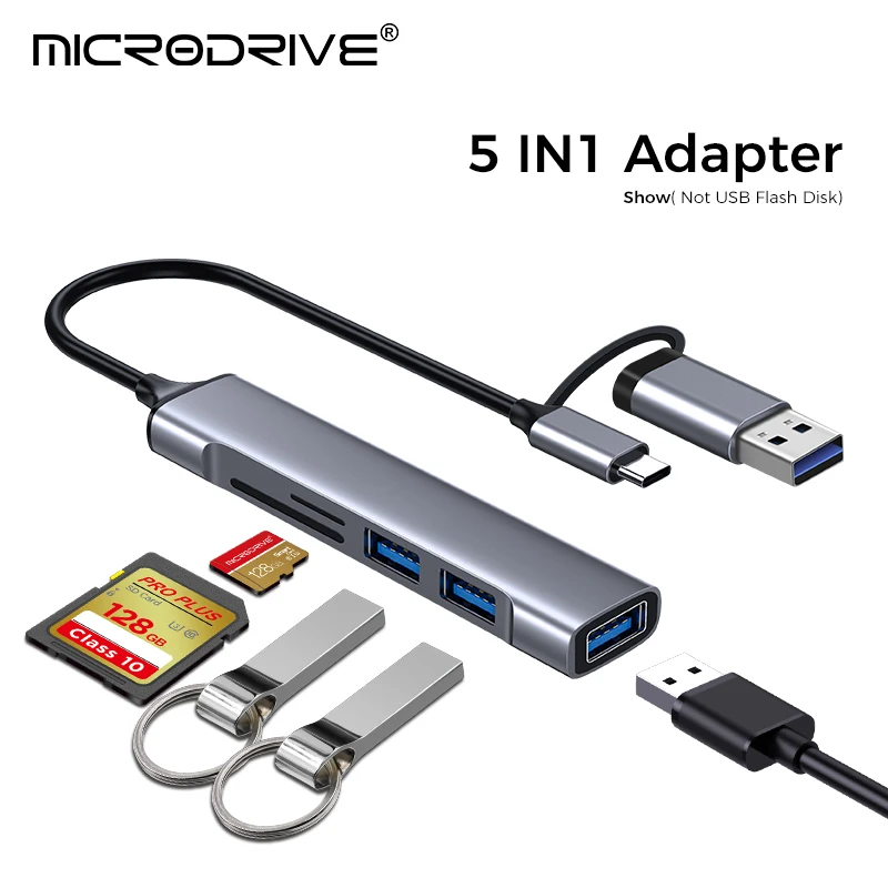 HUB USB 3,0 5 en 1, concentrador USB C, 5Gbps, transferencia de alta velocidad, divisor USB, adaptador OTG C a USB para Macbook 13 15 Air Mi Pro, PC y portátil