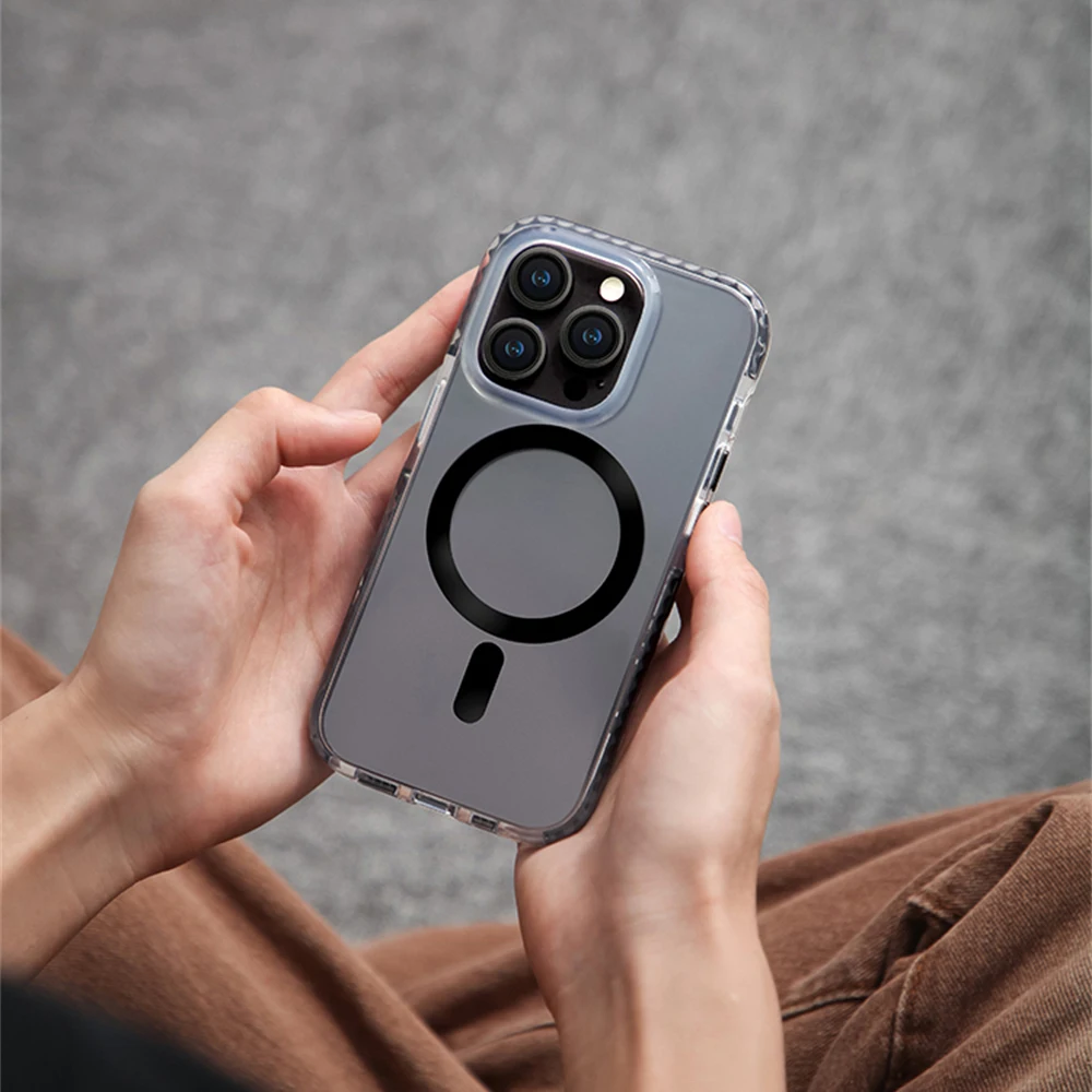 Funda magnética antideslizante para iPhone, carcasa trasera de carga inalámbrica, parachoques transparente de lujo, Magsafe, 16 Pro, 15, 14, 13 Pro Max - imagen 5