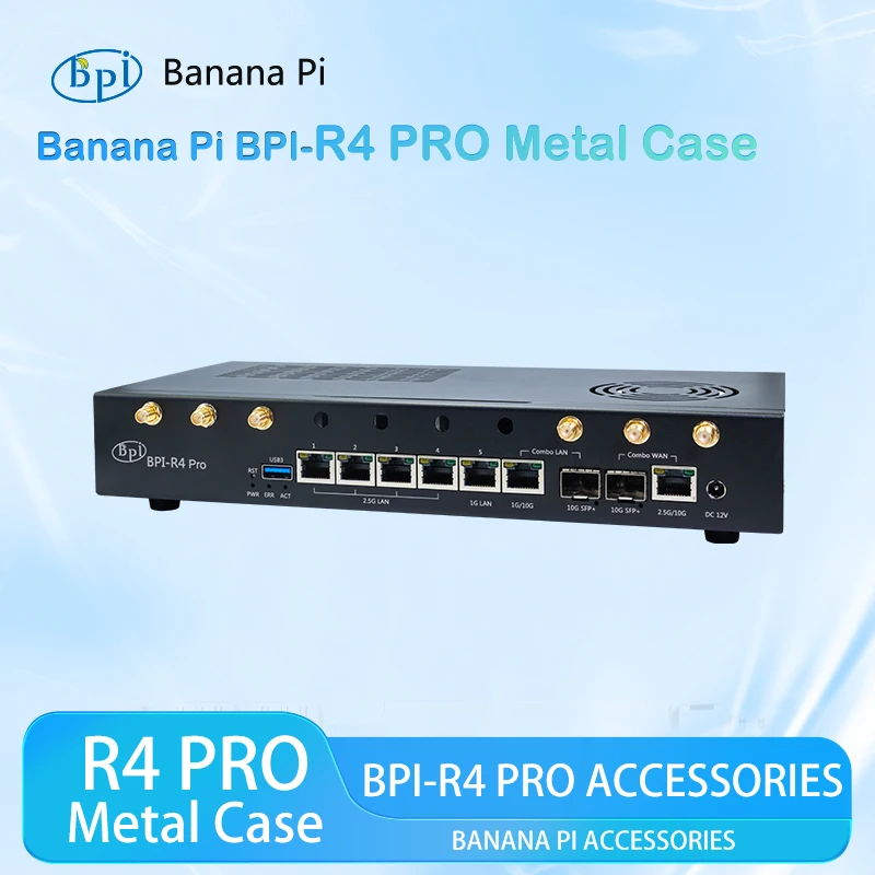Banana Pi BPI-R4 PRO Caja metálica Carcasa de hierro Compatible con accesorios BPI-R4 PRO