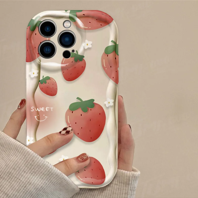 Funda de silicona transparente para iPhone, carcasa con forma de fresa, fruta naranja, onda 3D, 15, 14, 13, 12, 11 Pro Max, X, XR, XS, 8, 7, 6, 6S Plus, SE, 2020 - imagen 4