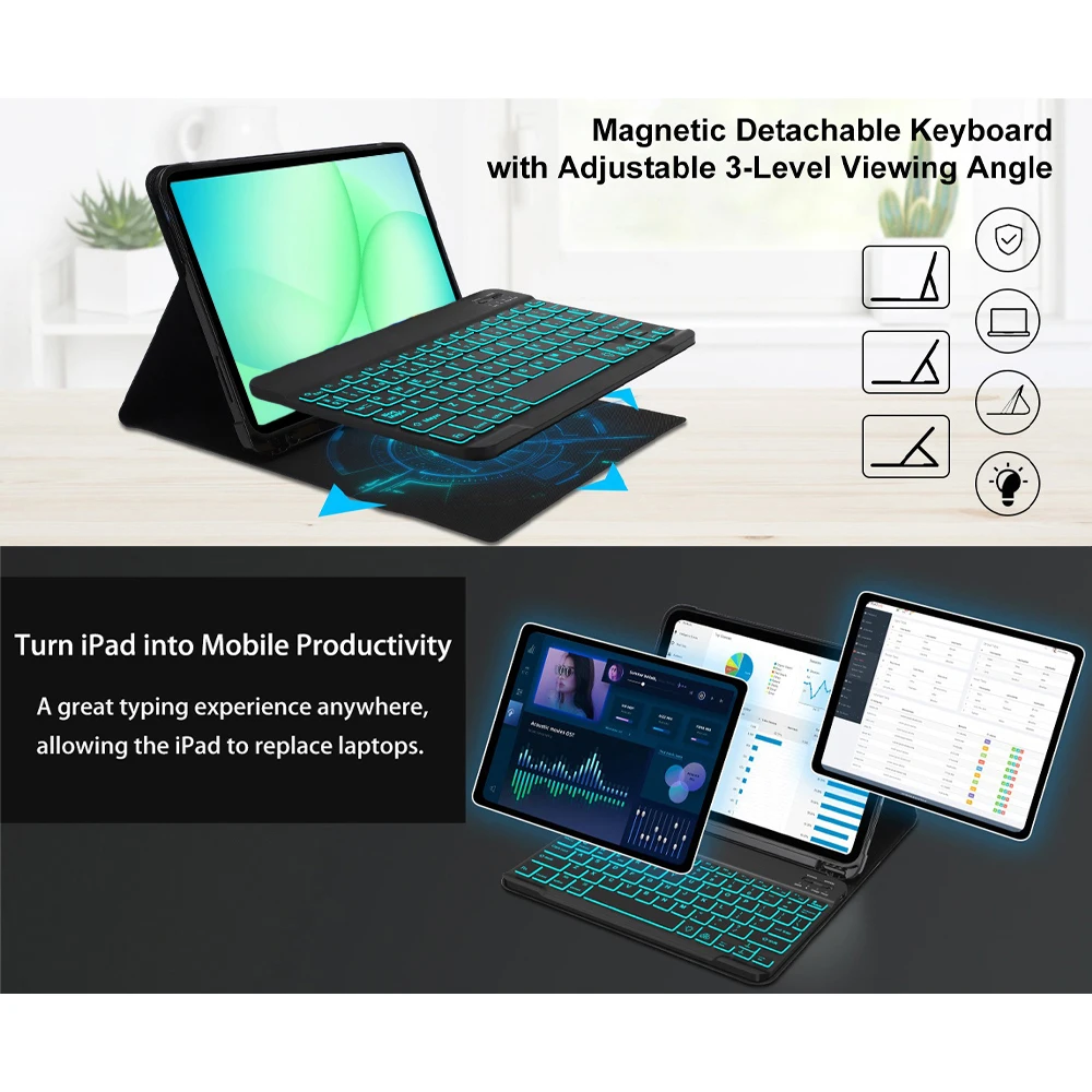 Funda para Samsung Galaxy Tab A11 Plus de 11 pulgadas, funda de teclado Bluetooth desmontable para Samsung Tab A11+ SM-X230/235/236B/310/315 - imagen 4