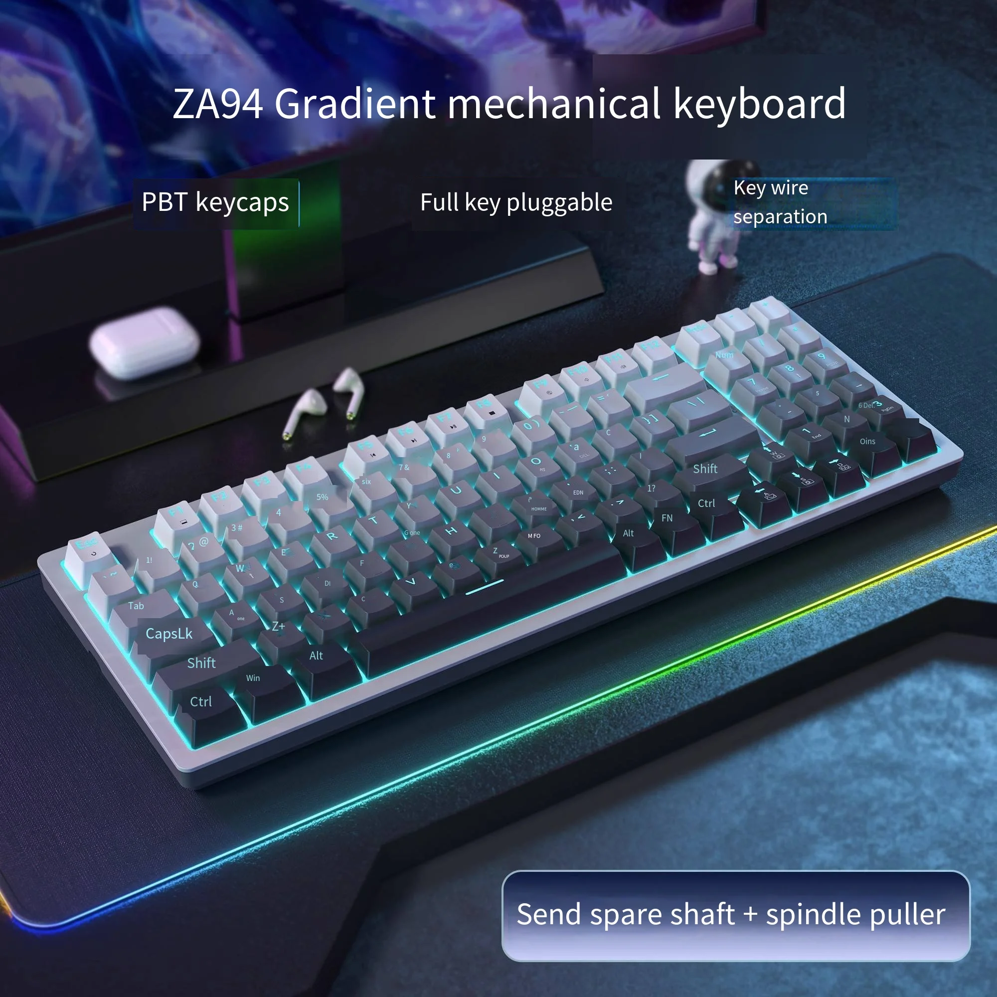 Zifriend ZA94 Teclado mecánico degradado con cable, interfaz tipo C, intercambio en caliente, teclado de oficina, PBT, n-key, teclado para juegos - imagen 4