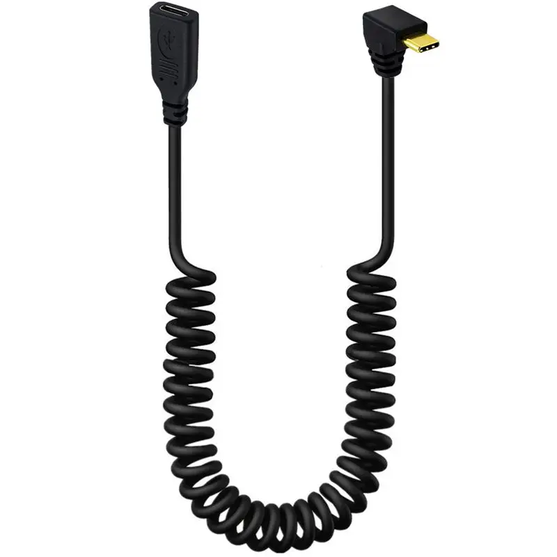 Fil à ressort d'extension 6 cœurs plaqué or USB2.0 type-c mâle à femelle, fil d'extension de données coudé à 90 degrés USB-C - imagen 3