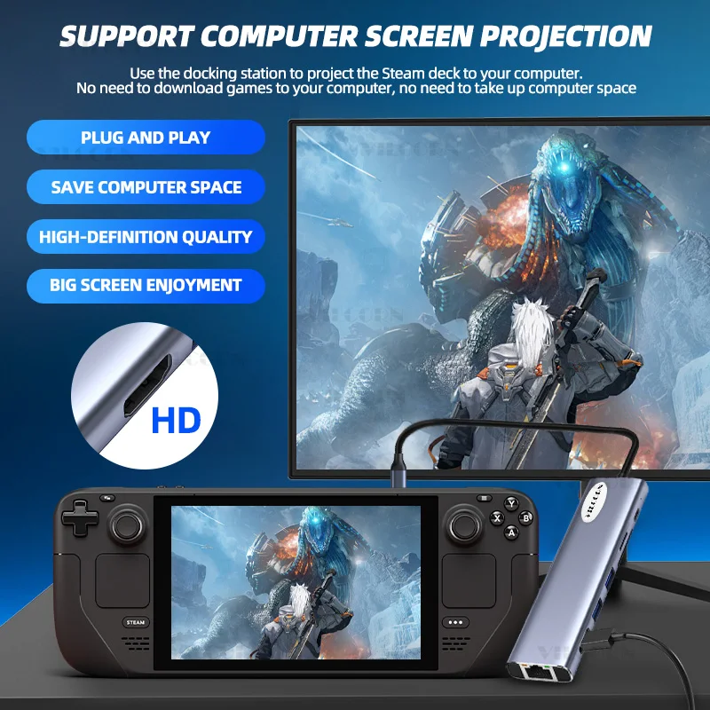 Estación de acoplamiento tipo C HUB Compatible con adaptador M.2 NVMe/SATA SSD HD 4K 60Hz para accesorios de consola de juegos PC/Steam Deck - imagen 5