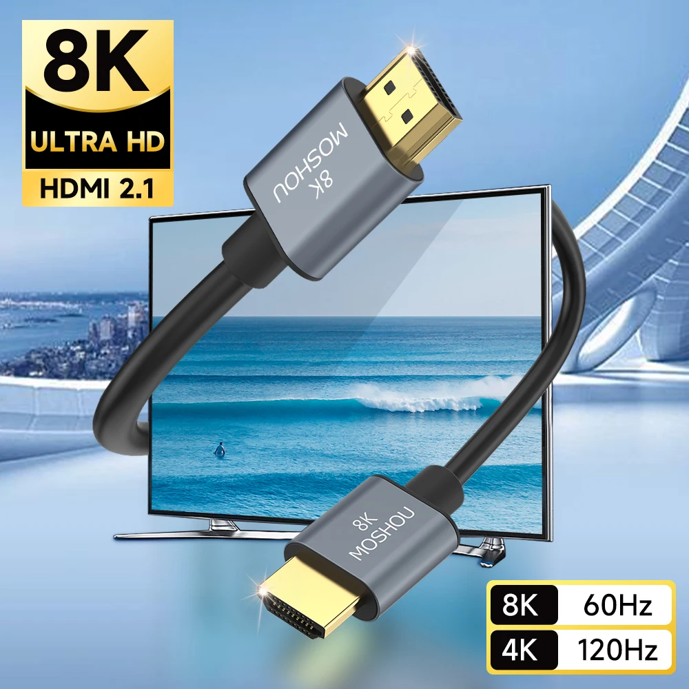 MOSHOU-Cable HDMI 2,1 de Ultra alta velocidad, TPE, 4K @ 120Hz, 8K @ 60Hz, HDCP 2,2 y 2,3, HDR 10, auricular para Monitor de ordenador portátil, UHD, TV, ROKU