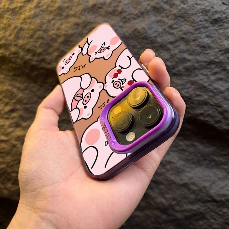 Funda de teléfono IMD plateada electrochapada de cerdo de dibujos animados para iPhone 15 Pro Max 16 14 13 12 11 15 7 8 Plus X XS XR cubierta trasera a prueba de golpes - imagen 5