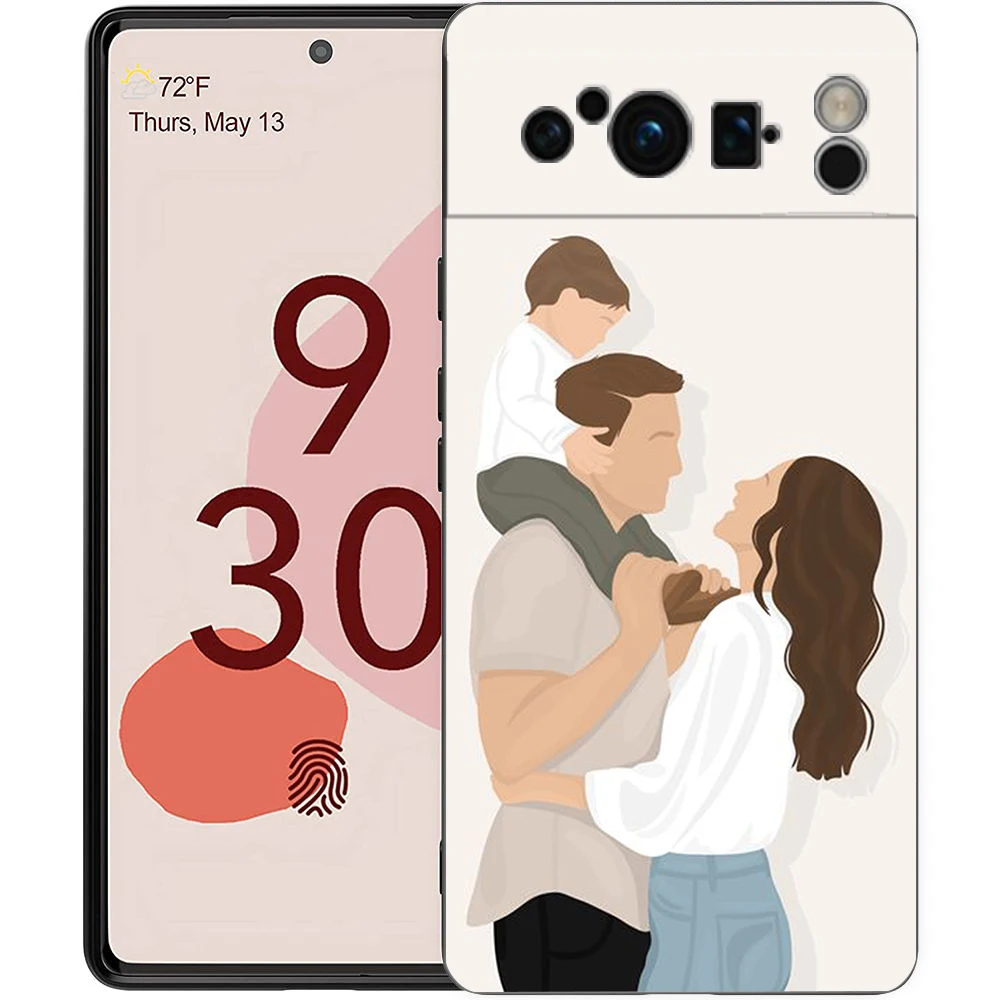 Funda de teléfono para Google Pixel 8, 7, 6 Pro, 8A, 7A, 6A, carcasa de TPU, silicona suave a prueba de golpes, cubierta negra para bebé, niña, mamá, familia - imagen 4