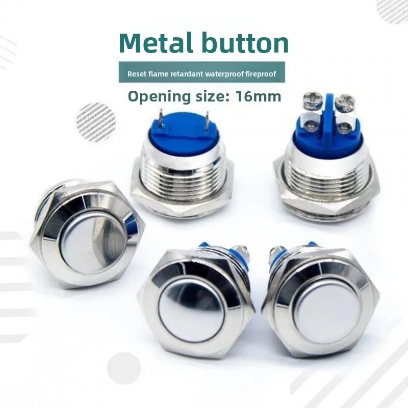 Interruptor de botón de Metal momentáneo de reinicio de 16mm, interruptor de Control de bocina de coche plateado resistente al agua, equipo modificado de pie de tornillo - imagen 2
