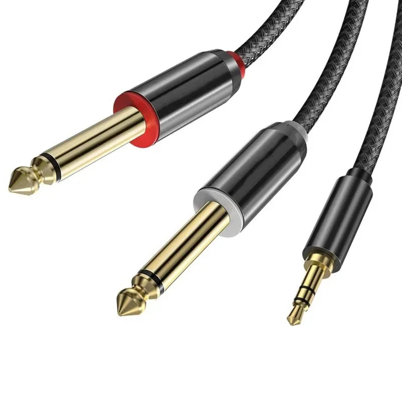 Cable TRS de 3,5mm a doble 6,5mm, adaptador auxiliar, Cable de Audio, conector 6,5 a conector estéreo 3,5 para amplificador mezclador, altavoz, adaptador de 6,35mm - imagen 4
