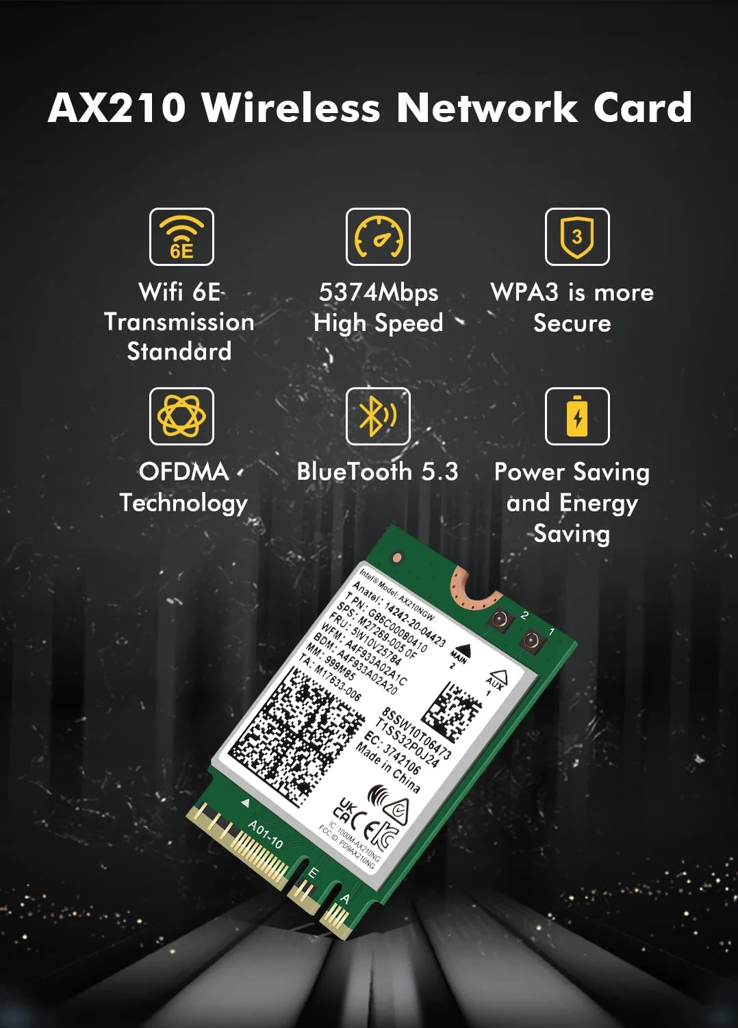 Tarjeta WiFi 6 Intel AX210NGW M.2 - Bluetooth 5.3 Doble Banda - imagen 2