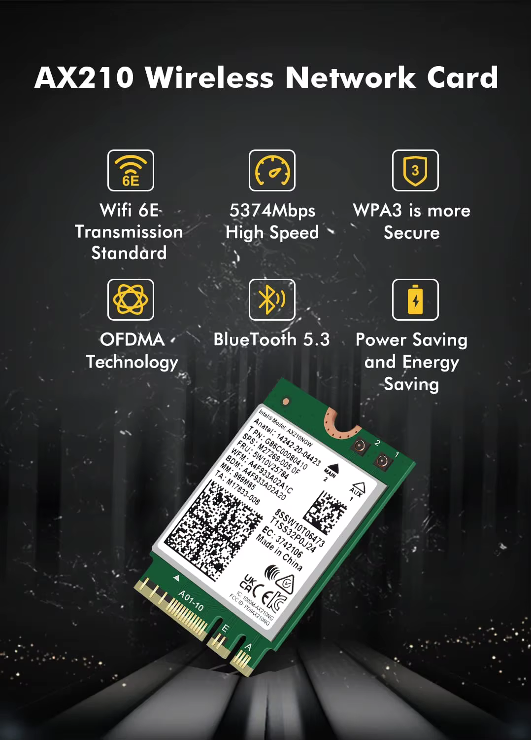 Tarjeta WiFi 6 Intel AX210NGW M.2 - Bluetooth 5.3 Doble Banda - imagen 2