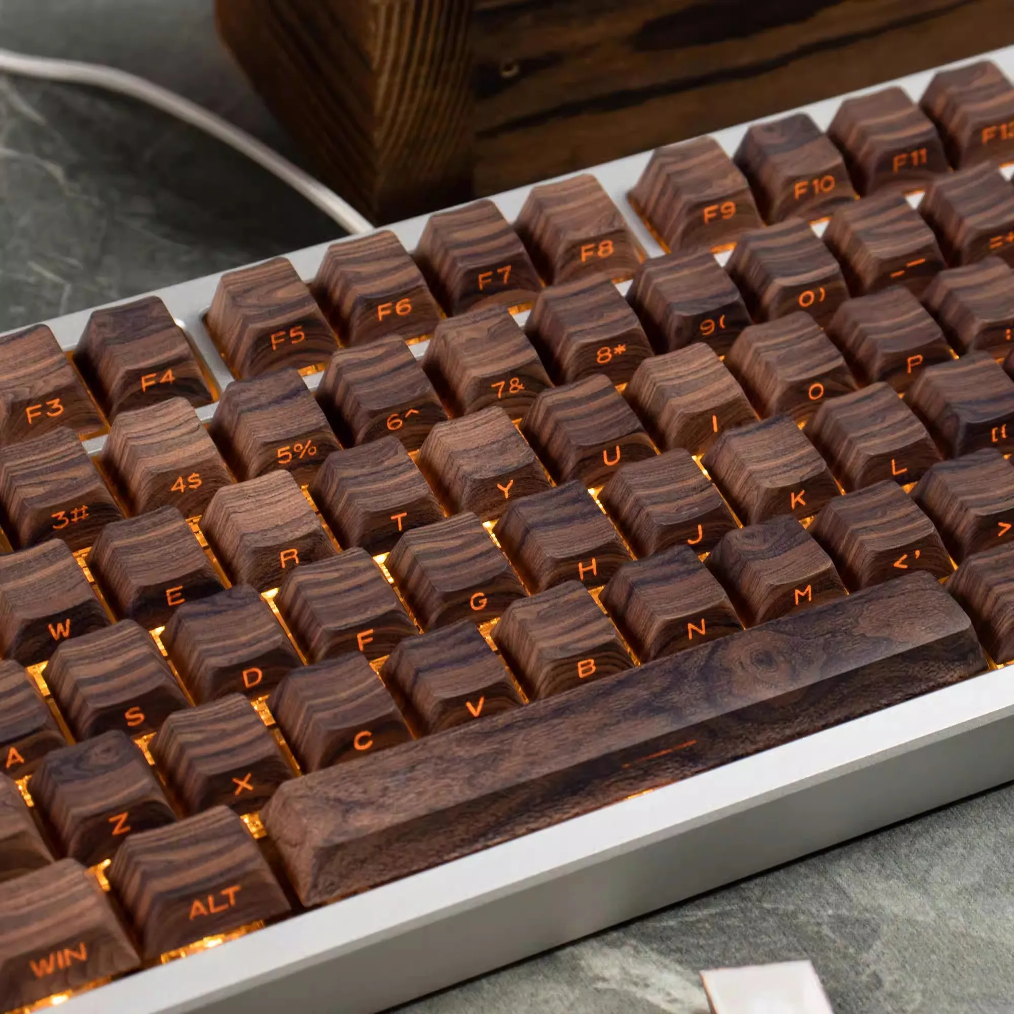 Teclas con textura de madera, 136 teclas, perfil Cherry, 5 lados, tinte Sub, PBT, impresión lateral, teclas retroiluminadas para teclado mecánico Cherry MX - imagen 3