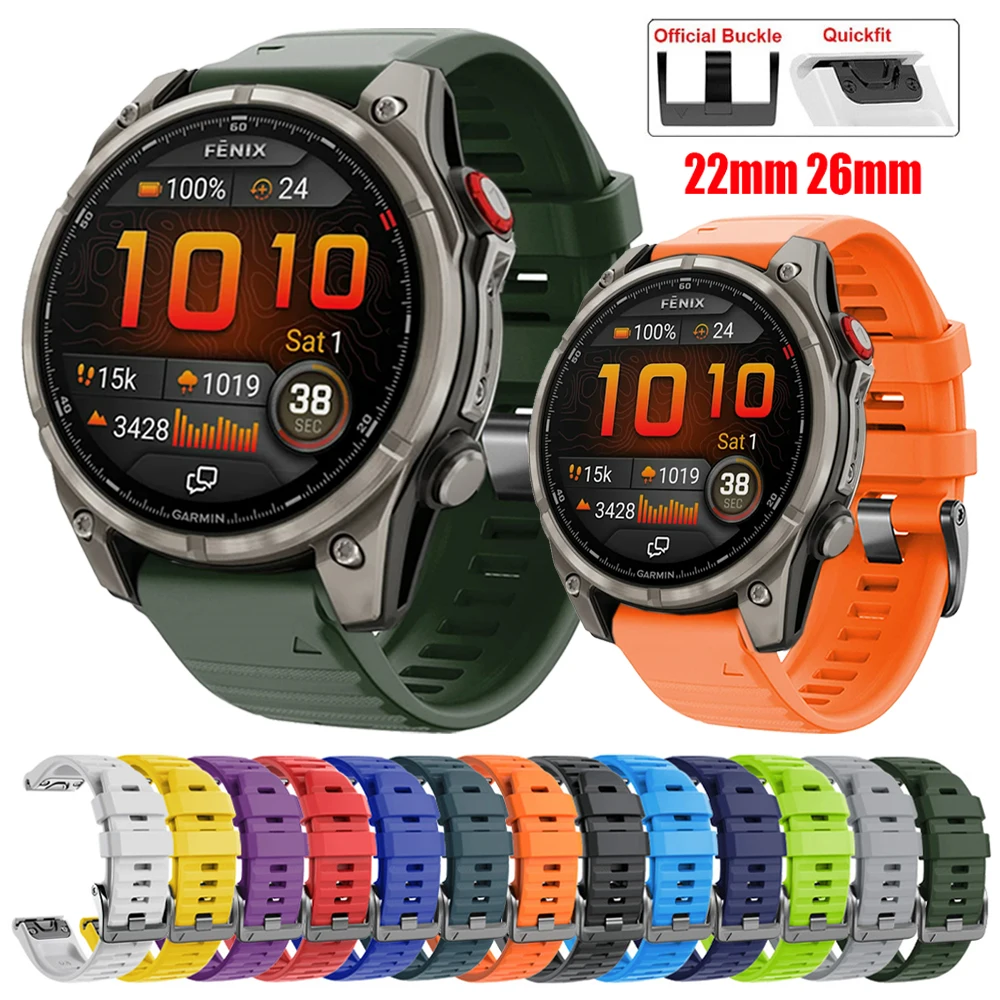Correa deportiva QuickFit de silicona de 22 y 26mm para Garmin fenix8 pro 7X 6 6x 5 E, correa de reloj Tactix 8/D2 Delta/Instinct 3 2x/Epix