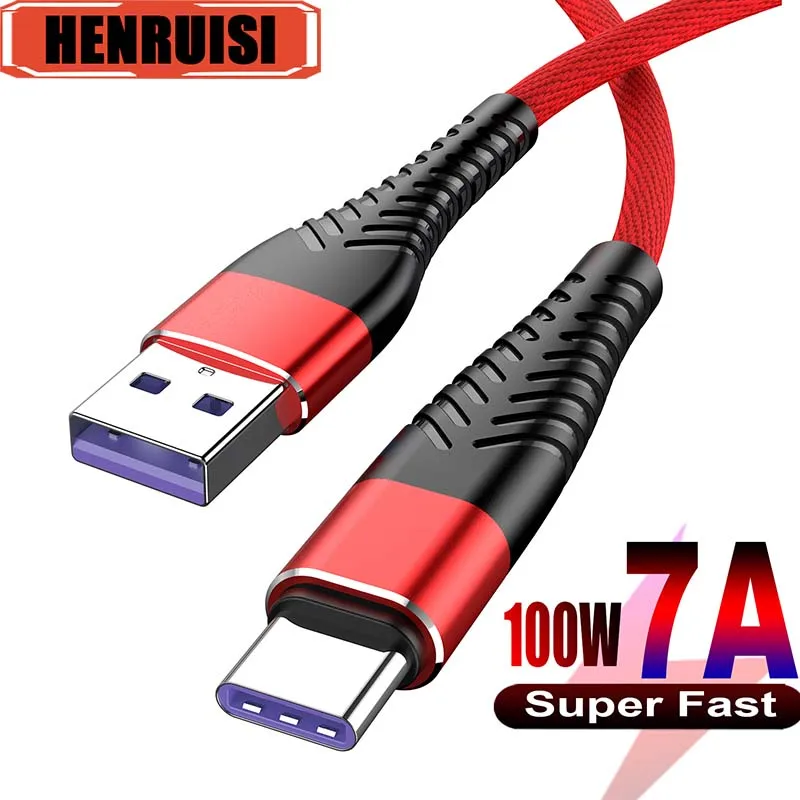 Cable de carga súper rápida USB a tipo C, cargador de teléfono móvil de 100W para Samsung, Huawei, Xiaomi, 0,25 m, 1m, 2m, 3m, Cable de datos de nailon