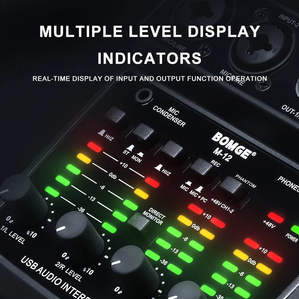 M-12 Interfaz de Audio USB de 2 canales para interfaz de Audio de PC XLR con interfaz de micrófono Tarjeta de sonido USB para estudio de grabación Plug & Play - imagen 3